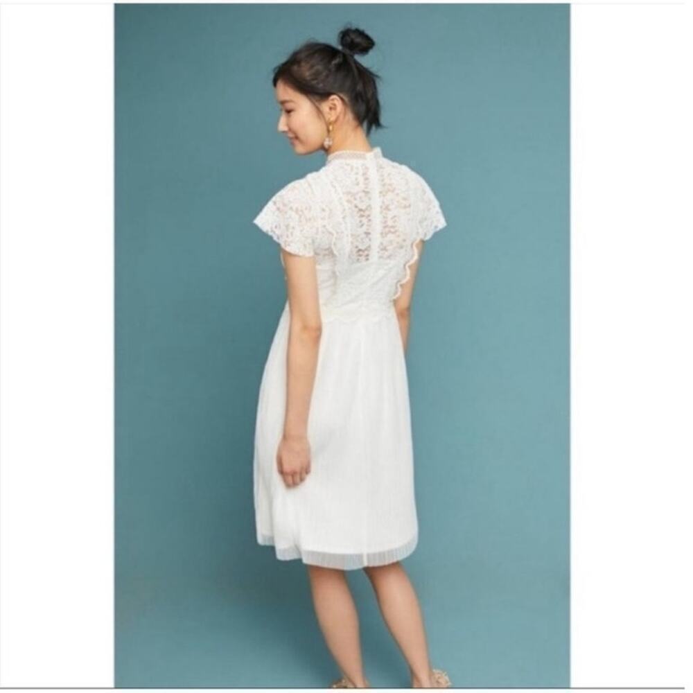 NWT Feather Bone Anthropologie Greenwich Lace Dress Size 4 Ivory Pleated Skirt - Picture 3 of 9
